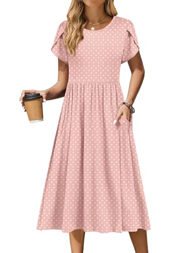 Zeagoo Women Summer Short Sleeve Midi Dress with Pockets Casual Aline Flowy Tshirt Dress Floral Vocation Beach Sundress