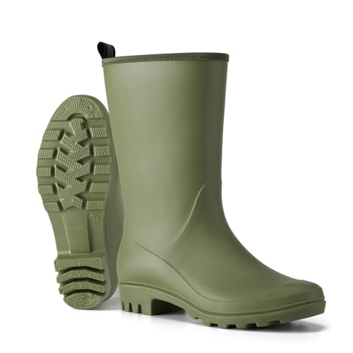 HISEA Women Rubber Boots Wide Calf Rain Boots Matte Surface Waterproof PVC Rubber Rain Boot Mid Height Rain Shoes for Outd...