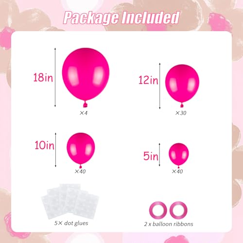 114pcs Pink Balloon Garland Arch kit, 18 12 10 5 inch Hot Pink Latex Balloons, Different Sizes Magenta Balloon for Engagem...