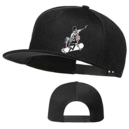 Skull Skateboards Hat Flat Bill Hats for Men Snap Backpack Mens Hats and Caps Cool Snapback Baseball Cap for Boys Hip Hop