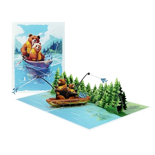 ETA 3D Pop-Up Card – Bear Fishing Adventure – Handmade Greeting Card for Father’s Day, Birthday, Thank You, Retirement, Ou...