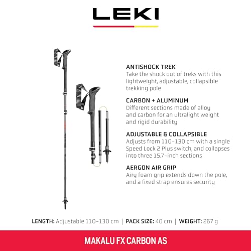 LEKI Makalu FX Carbon AS Trekking Poles - Foldable Collapsible Lightweight Walking Poles for Hiking