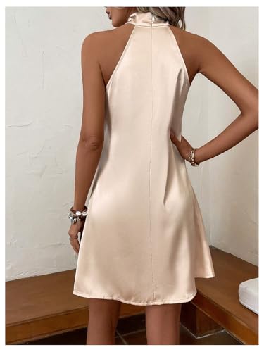 Floerns Women's Pearl Beaded Halter Twist Sleeveless Tie Back Dress A Line Dress