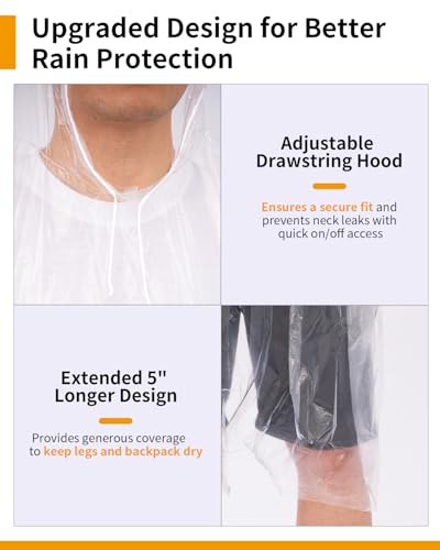 Hitituto Rain Ponchos for Adults - Extra Long Emergency Poncho with Hood, 6/12/24 Family Pack Raincoat, Home Survival Kits