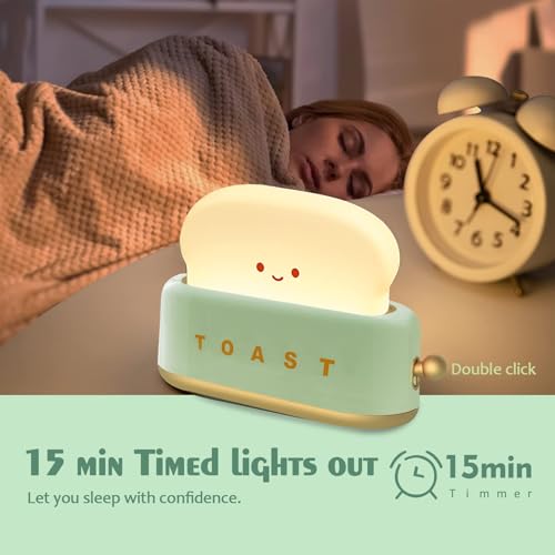 QANYI Desk Decor Toaster Lamp, Rechargeable Small Lamp with Smile Face Toast Bread Cute Toaster Shape Room Decor Night Lig...