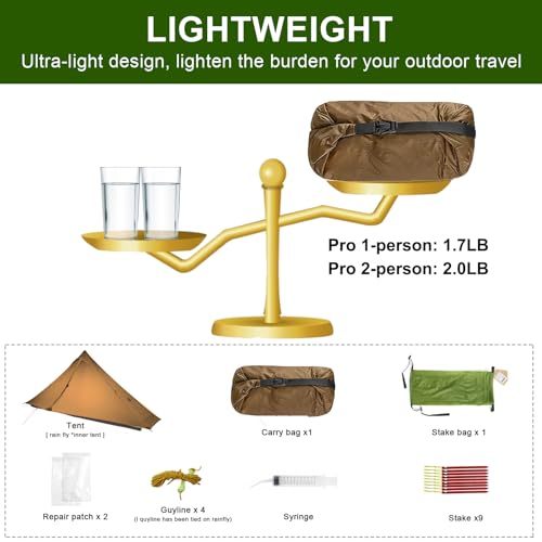 ROOMEDAL 3F UL Gear Lanshan PRO Lanshan Ultralight Tent 3 Season Backpacking Tent for 1 Person, Waterproof Professional Te...