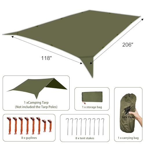 GEERTOP 17 × 10 ft Large Camping Tent Tarp Outdoor Waterproof Flame Retardant Hammock Rain Fly Backpacking Tent Tarp Shelt...