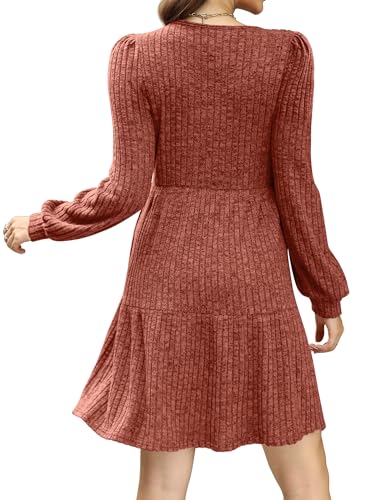 Sampeel Womens Square Neck Long Sleeve Fall Dresses Casual Babydoll Sweater Dress