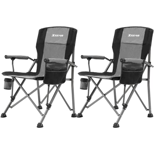 XGEAR Camping Chair Hard Arm High Back Lawn Chair Heavy Duty with Cup Holder, for Camp, Fishing, Hiking, Outdoor, Carry Ba...