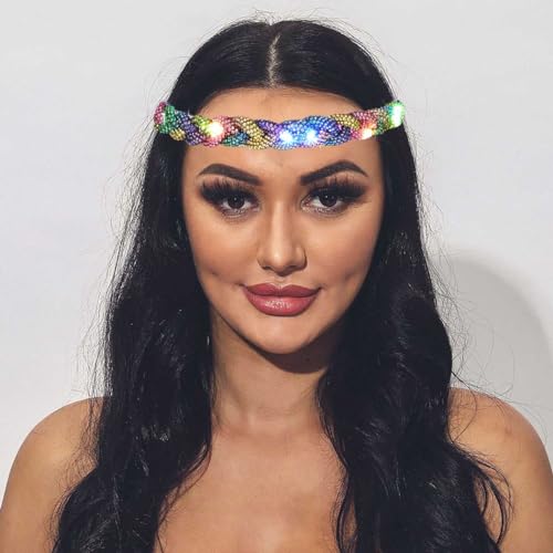EARENT Light Up Rave Headband Multicolor Glow Rhinestone Hair Accessories for Women