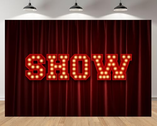 MAEQLQLM 5x3ft Night Show Backdrop Red Curtain Sparkling Bulbs Red Night Lights Background for Dancing Music Party Singer ...