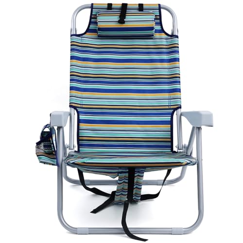 Yestomo Backpack Beach Chair for Adults, Folding Beach Chair with 4 Positions, Heavy Duty Chair with Large Cooler Pouch Su...