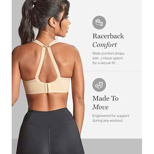 Panache Women's Power 5021 Underwire Padded Sports Bra |Latte,34FF| High Impact Sports Bra for Large Breasts, Racerback Support