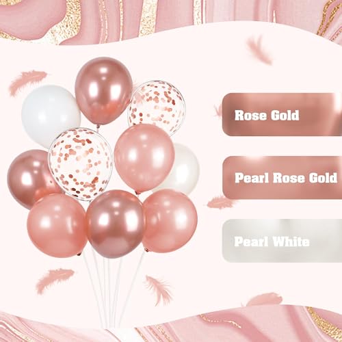 60pcs Rose Gold Balloons 12inch with Pearl White Rose Gold Confetti Balloons for Engagement Bridal Shower Wedding Birthday...