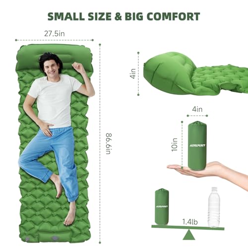 Inflatable Sleeping Pad with Pillow for Camping-Built in Foot Pump Fast Inflation-Ultralight Upgraded Durable Compact Slee...