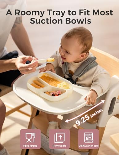 Momcozy DinerPal Wooden High Chair for Babies, Toddlers & Adults Up to 308 Lbs, Convertible Baby Highchair with Food-Grade...