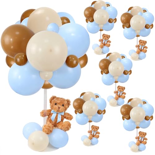 Acmee Bear Table Centerpieces for Baby Shower - Set of 6 Blue Bear Balloon Baby Shower Decorations Include Stuffed Bears B...