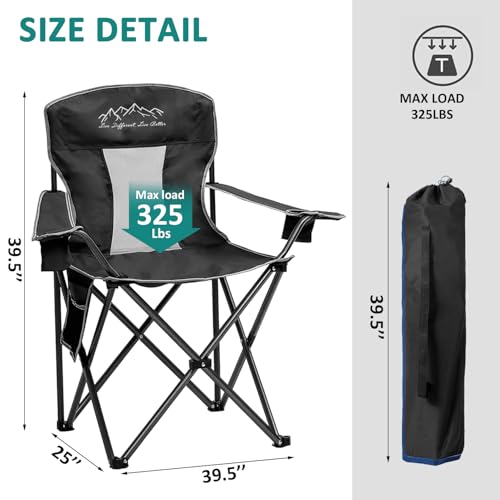 SAILARY Outdoor Folding Camping Chair with Cup Holder, Storage Bag, Large Anti-Sink Feet, 325lbs Capacity, Breathable Mesh...