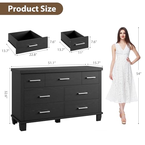 Dresser for Bedroom with 7 Drawers, Storage Chest of Drawers with Metal Handle, Wooden Dresser Organizer for Living Room,Closet,Entryway,Nursery