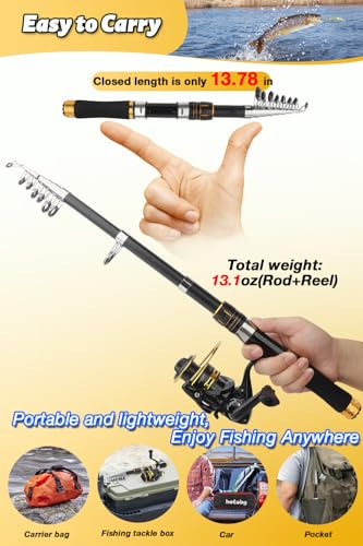 Fishing Pole Combo Set, 6.89ft Fishing Rod and Reel Combo, Carbon Fiber Telescopic Fishing Rod Kit with Spinning Reel, Fis...
