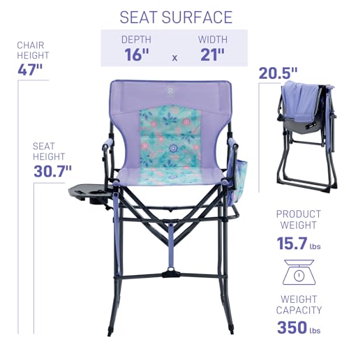 EVER ADVANCED Portable 30.7" Seat Height Tall Folding Chair Directors Chair High Foldable Bar Stool with Side Table for Ma...