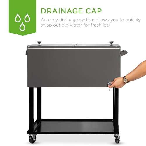 Best Choice Products 80-Quart Outdoor Steel Rolling Cooler Cart w/Ice Chest, Bottle Opener, Catch Tray, Drain Plug, Lockin...