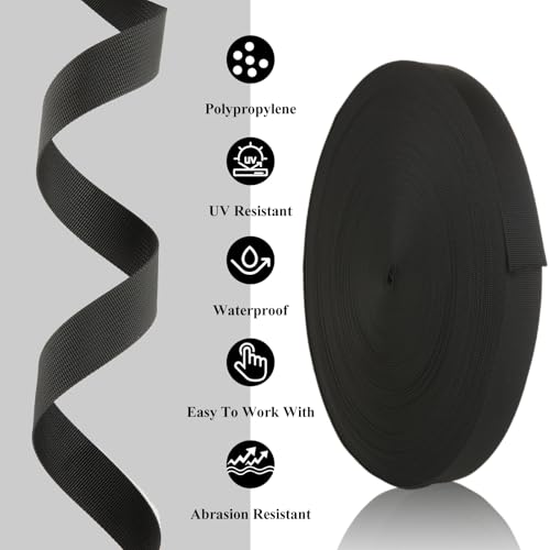 EATHEATY 2 Pcs 1 Inch Black Polypropylene Webbing - 50 Yards Heavy Duty Climbing Strap - Strong Durable Outdoor Webbing fo...
