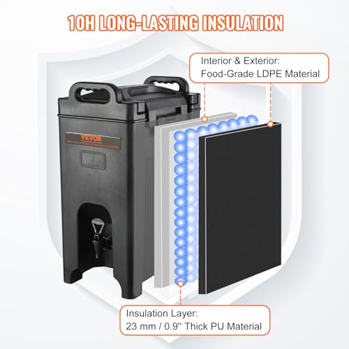 VEVOR Insulated Beverage Dispenser, 5 Gallon, Food-grade LDPE Hot and Cold Beverage Server, Thermal Drink Dispenser Cooler...