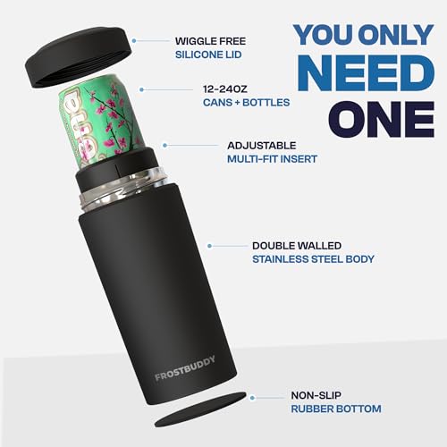 Frost Buddy Universal XL Can Cooler - Fits All - For 12, 16, 20, and 24 ounce Bottles - Insulated Double-Walled Stainless ...
