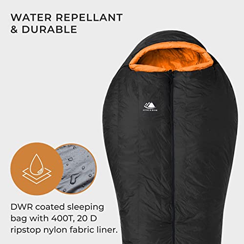Hyke & Byke Antero 4.6°C(15°F) 하이킹 및 캠핑 해먹 침낭 - 3계절, 800FP 구스 다운 침낭 - 초경량 - 블루/라임 그린 - 221cm(87인치) - 롱