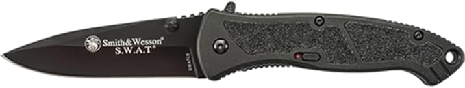 Smith & Wesson Large S.W.A.T. Folding Knife with 3.7in Drop Point Blade, Aluminum Handle, Stainless Steel, For Tactical, S...