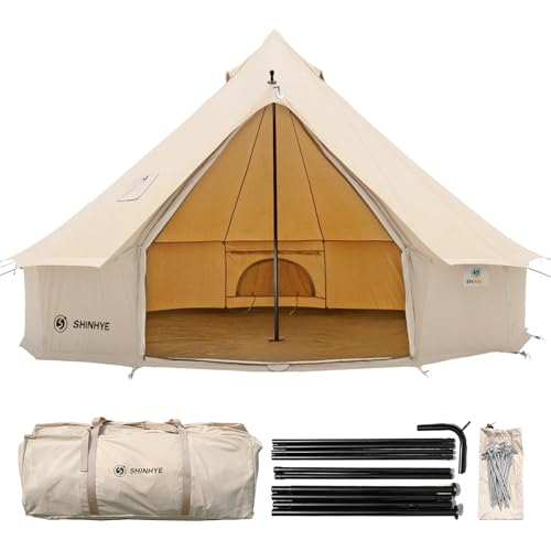 Canvas Bell Tent Yurt Tent 4 Seasons for Camping 100% Cotton Glamping Tents with Stove Jack, Family Camping Outdoor Huntin...