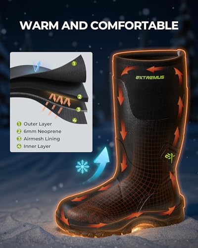 Extremus MudRidge Hunting Boots by KastKing, Men’s Waterproof Insulated Rubber Boots with 6mm Neoprene, All-terrain Anti-s...