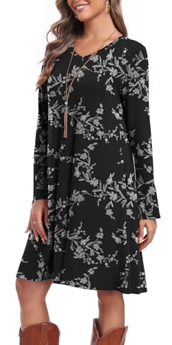 lionstill Women's Casual T Shirt Dresses Fall Long Sleeve Swing Dress with Pockets