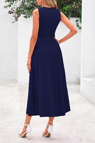 PRETTYGARDEN Spring Casual Dresses for Women 2026 Summer Business Work Midi Sleeveless A Line Pleated Cocktail Dress