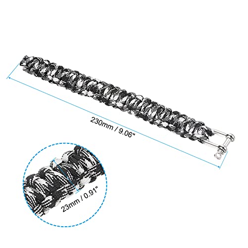 Survival Paracord Bracelets, Plaited Parachute Bracelet Party Favors Camping Gifts Outdoor Wraps for Men, White, Black