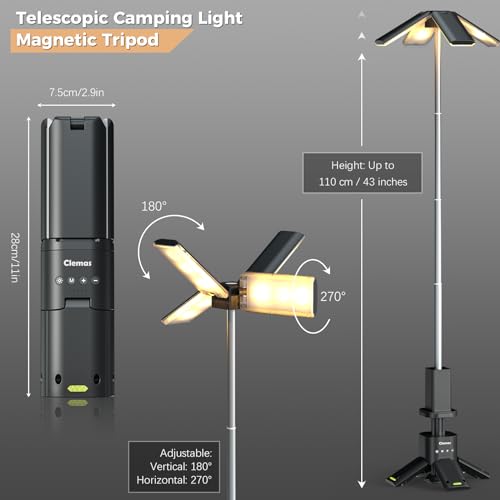 Clemas Telescopic Camping Lights Rechargeable 14000 mAh Led Multifunction Magnetic Lanterns Job Site Lighting Cordless Dim...