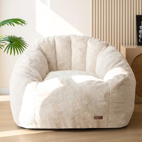MAXYOYO Giant Bean Bag Chair, Oversized Bean Bag Couch for Adults and Kids, Faux Fur Shell-Shaped Large Chair with Filler,...