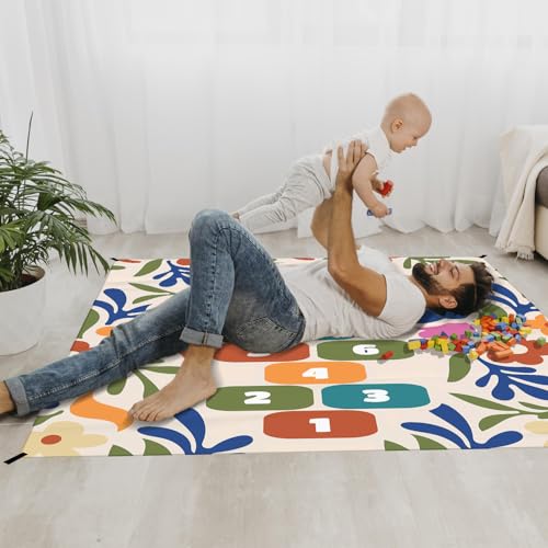 Xmsaitar Boho Floral Game Pocket Picnic Blankets, Funny Mini Beach Camping Blanket Waterproof Sandproof for Kids,Botanical...
