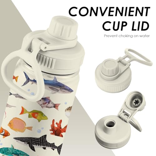 Gifts for Men 34oz Fish Water Bottle, Fisherman Tumbler with Spout Lid, Leak Proof Vacuum Insulated Stainless Steel Cup Tr...