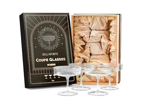 BELLAFORTE Champagne Coupe Glasses, Espresso Martini Glasses | Set of 4 | 7 oz Classic Cocktail Glasses, Fluted Glassware ...