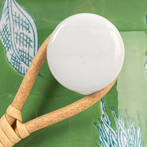 Creative Co-Op Green Ceramic Wine Cooler with Bamboo Handles