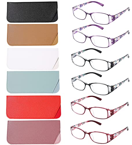WALMXX 6 pairs Reading Glasses, Women Fashion and elegant anti-blue light HD resin old Reading Glasses