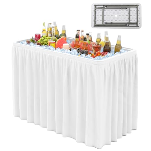 COSTWAY 46” Cooler Table, Folding Ice Table for Parties with Drain, Foldable Bucket & Removable Skirt, Ideal for Tailgate,...