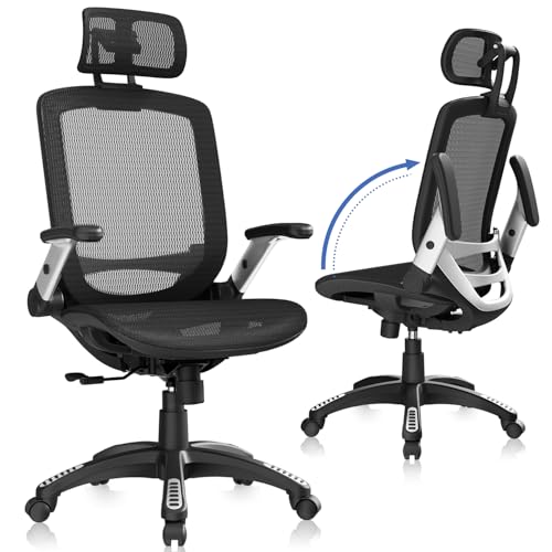 GABRYLLY Ergonomic Office Chair, High Back Home Desk Chair with Headrest, Flip-Up Arms, 90-120° Tilt Lock and Wide Cushio...