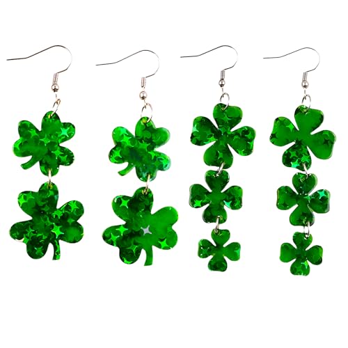 St. Patrick's Day Earrings for Women, 2 Pairs Shamrock Dangle Earrings, Irish Festival Jewelry for St Patrick's Day Outfit...