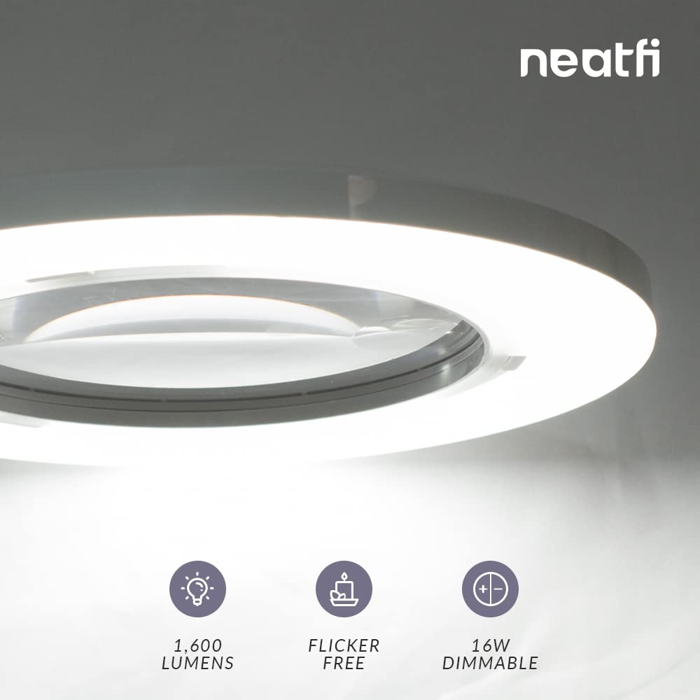 Neatfi XL Bifocal LED Magnifying Lamp, 7-Inch Acrylic Lens, 5D/20D Magnification, Hands-Free, Dimmable, 84 SMD LED, Adjustable Arm for Crafts, Reading, Close Work (White, with Base)