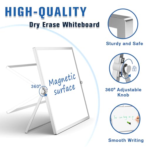 Grtard Magnetic Dry Erase Board with Stand, 18''x14'' Double-Sided White Board for Kids, Desktop Whiteboard with Stand, La...