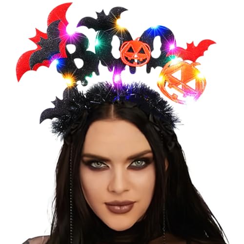 GORTIN Light up Halloween Headband Black Led Bats Headpiece Pumpkin Cosplay Costume Hair Accessories for Women