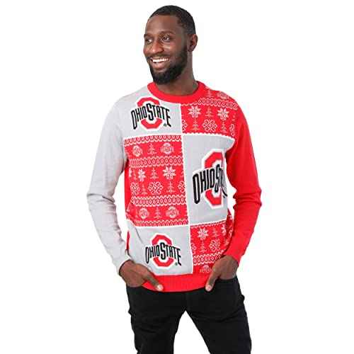 FOCO Men's NCAA College Team Logo Busy Block Snowfall Holiday Ugly Sweater